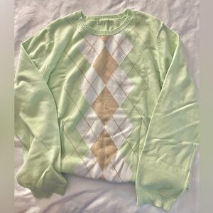 IZOD Vintage Green/Tan/White Argyle Ladies Sweater